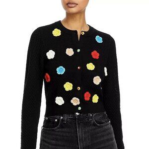 Alice + Olivia Black Selma Crochet Floral Wool Blend Cardigan Women’s Size XS